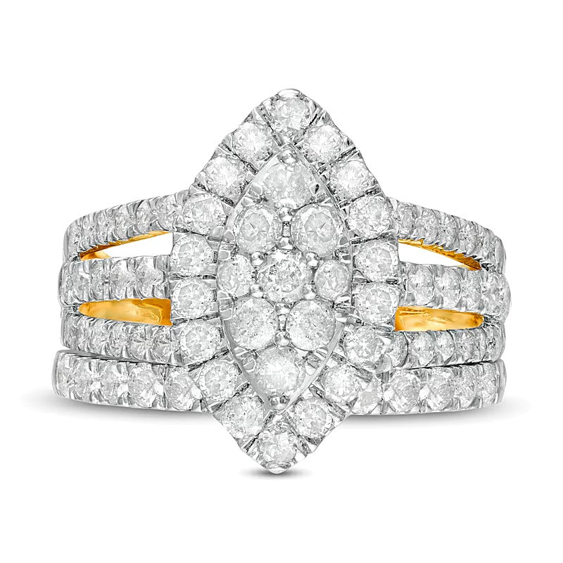 2.0 ct. Gesamtgewicht Komposit-Diamant Braut-Set mit doppeltem Marquise-Rahmen, mehrreihig, in 10K Gelbgold
