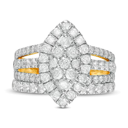 2.0 ct. Gesamtgewicht Komposit-Diamant Braut-Set mit doppeltem Marquise-Rahmen, mehrreihig, in 10K Gelbgold