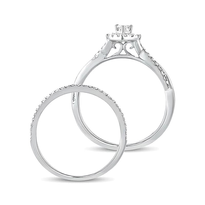 Braut-Set mit tropfenförmigen und runden Diamanten 0,5 ct. Gesamtgewicht in 10K Weißgold