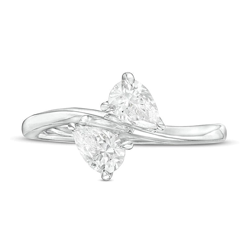 1.0 ct. Gesamtgewicht tropfenförmiger Diamant Toi et Moi Verlobungsring quer in 14K Weißgold