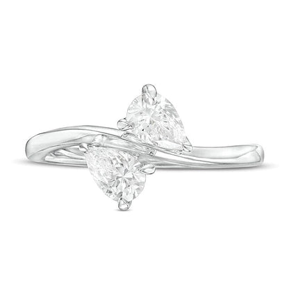 1.0 ct. Gesamtgewicht tropfenförmiger Diamant Toi et Moi Verlobungsring quer in 14K Weißgold