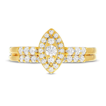 Braut-Set mit weißen Diamanten in Marquise- und Rundschliff, 0,5 ct. Gesamtgewicht, in 10K Gelbgold