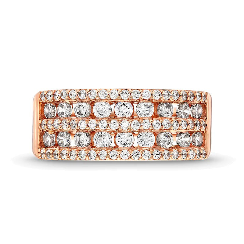 Mehrreihiger Ring mit Diamanten 1.0 CT. Gesamtgewicht in 10K Roségold