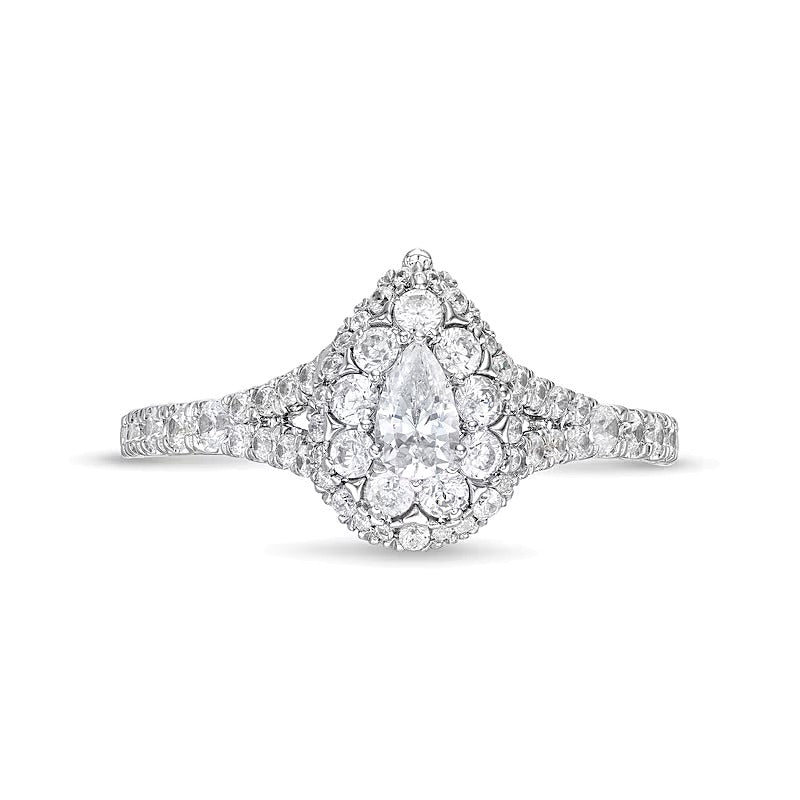 0,75 ct. Gesamtgewicht Verlobungsring mit Diamanten in Tropfen- und Rundschliff, Split-Shank, in 10K Weißgold