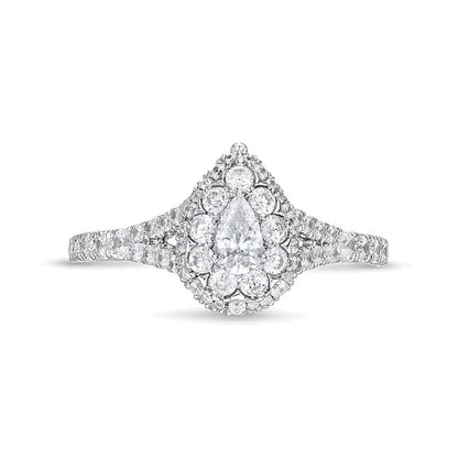 0,75 ct. Gesamtgewicht Verlobungsring mit Diamanten in Tropfen- und Rundschliff, Split-Shank, in 10K Weißgold