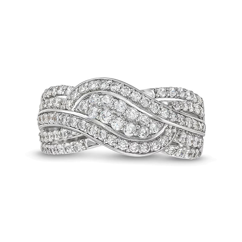 Ring mit Diamanten 0,75 ct. Gesamtgewicht in Doppelreihe und Wellen-Bypass-Design aus 10K Weißgold