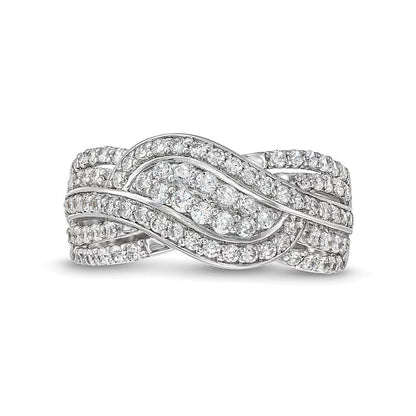 Ring mit Diamanten 0,75 ct. Gesamtgewicht in Doppelreihe und Wellen-Bypass-Design aus 10K Weißgold