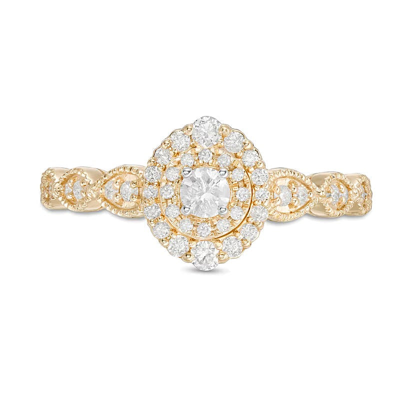 0,38 ct. Gesamtgewicht Diamant-Verlobungsring im Art-Déco-Vintage-Stil mit Halo aus 10K Gelbgold