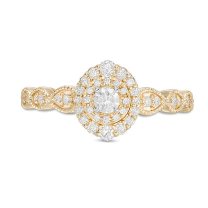 0,38 ct. Gesamtgewicht Diamant-Verlobungsring im Art-Déco-Vintage-Stil mit Halo aus 10K Gelbgold