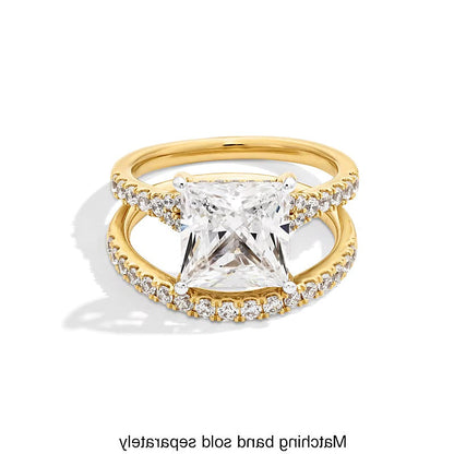 4,5 ct. Gesamtgewicht Verlobungsring Solitär mit seitlichem Besatz mit Labordiamant im Princess-Schliff in 14K Gelbgold (F/SI2)