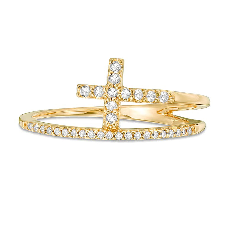 0.17 ct. Gesamtgewicht Diamant Kreuz-Ring mit geteilter Schiene, gestapelt, in 10K Gelbgold
