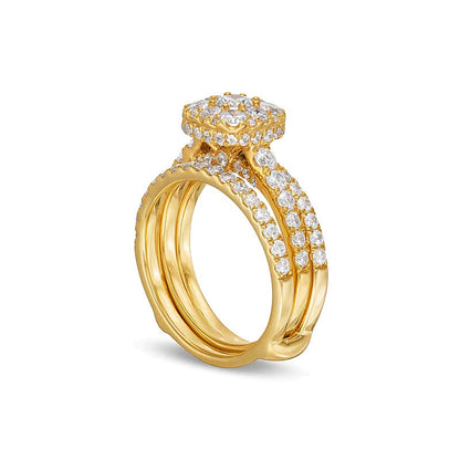Braut-Set mit Diamanten im Kissenschliff und Rundschliff, 1.75 ct. Gesamtgewicht, in 10K Gelbgold