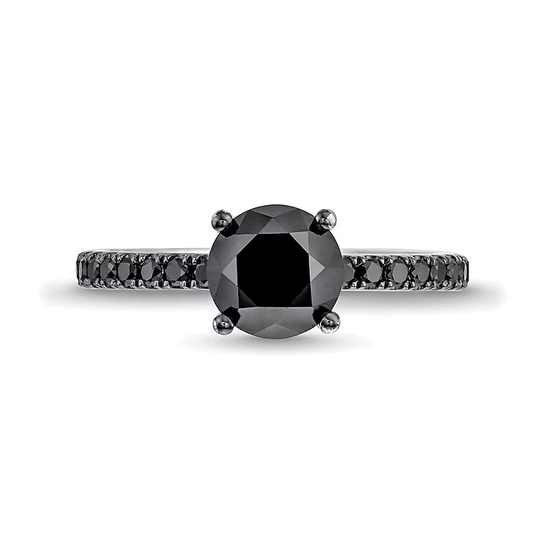 2.38 ct. Gesamtgewicht schwarzer Diamant Solitär mit seitlichem Besatz in 14K Weißgold