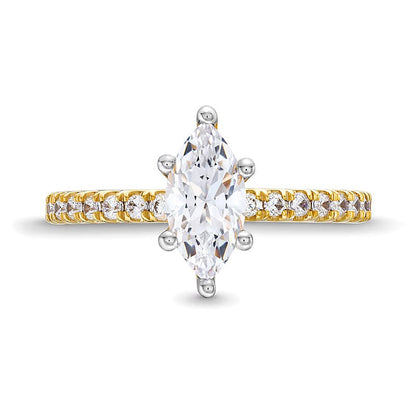 Solitär mit seitlichem Besatz mit Labordiamanten im Marquise- und Rundschliff 1.75 ct. Gesamtgewicht in 14K Gelbgold (F/VS2)