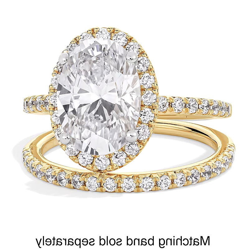 3.5 CT. Gesamtgewicht Verlobungsring mit ovalem Labordiamant und Halo in 14K Gelbgold (F/VS2)