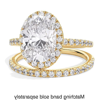 3.5 CT. Gesamtgewicht Verlobungsring mit ovalem Labordiamant und Halo in 14K Gelbgold (F/VS2)