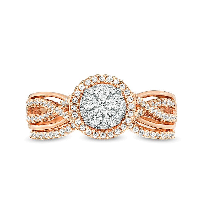 0,38 ct. Gesamtgewicht Komposit-Diamant Braut-Set mit Crossover-Schiene in 10K Roségold
