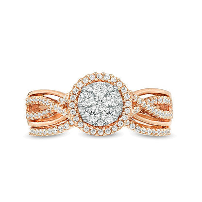 0,38 ct. Gesamtgewicht Komposit-Diamant Braut-Set mit Crossover-Schiene in 10K Roségold