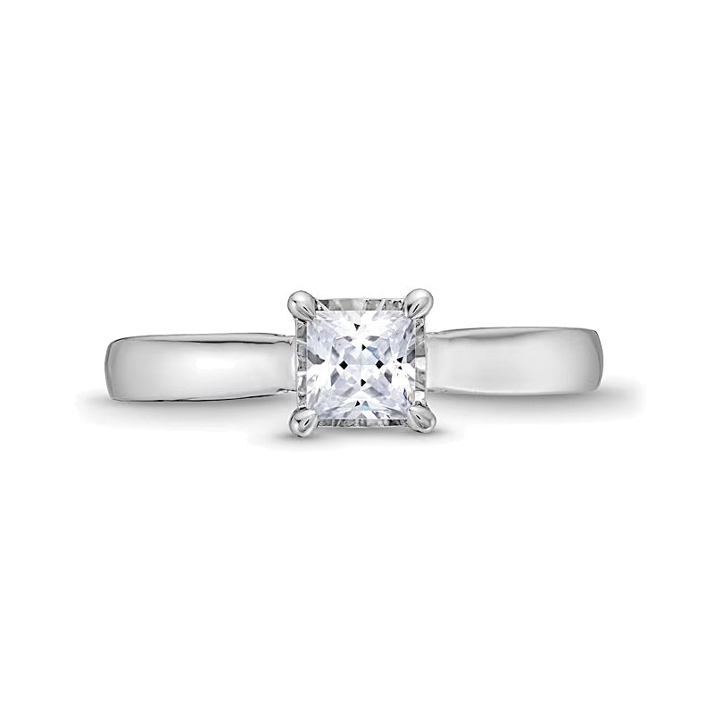 1.0 CT. Gesamtgewicht Solitär-Verlobungsring mit Diamanten im Princess- und Rundschliff in 14K Weißgold (I/I2)