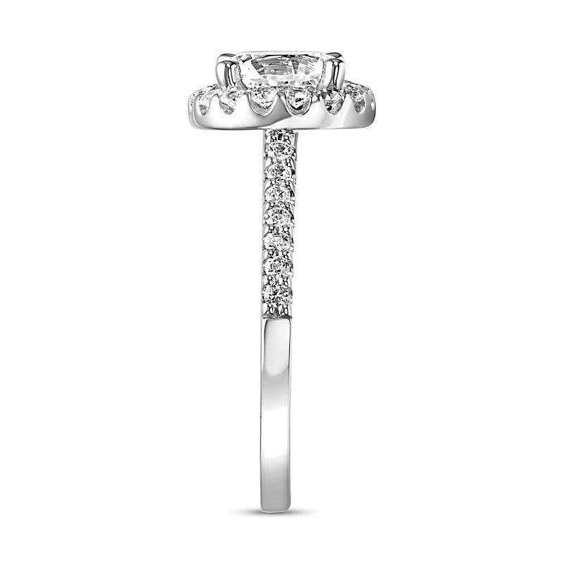 7,0mm weißer Labor-Saphir Halo-Verlobungsring in rhodiniertem Sterlingsilber