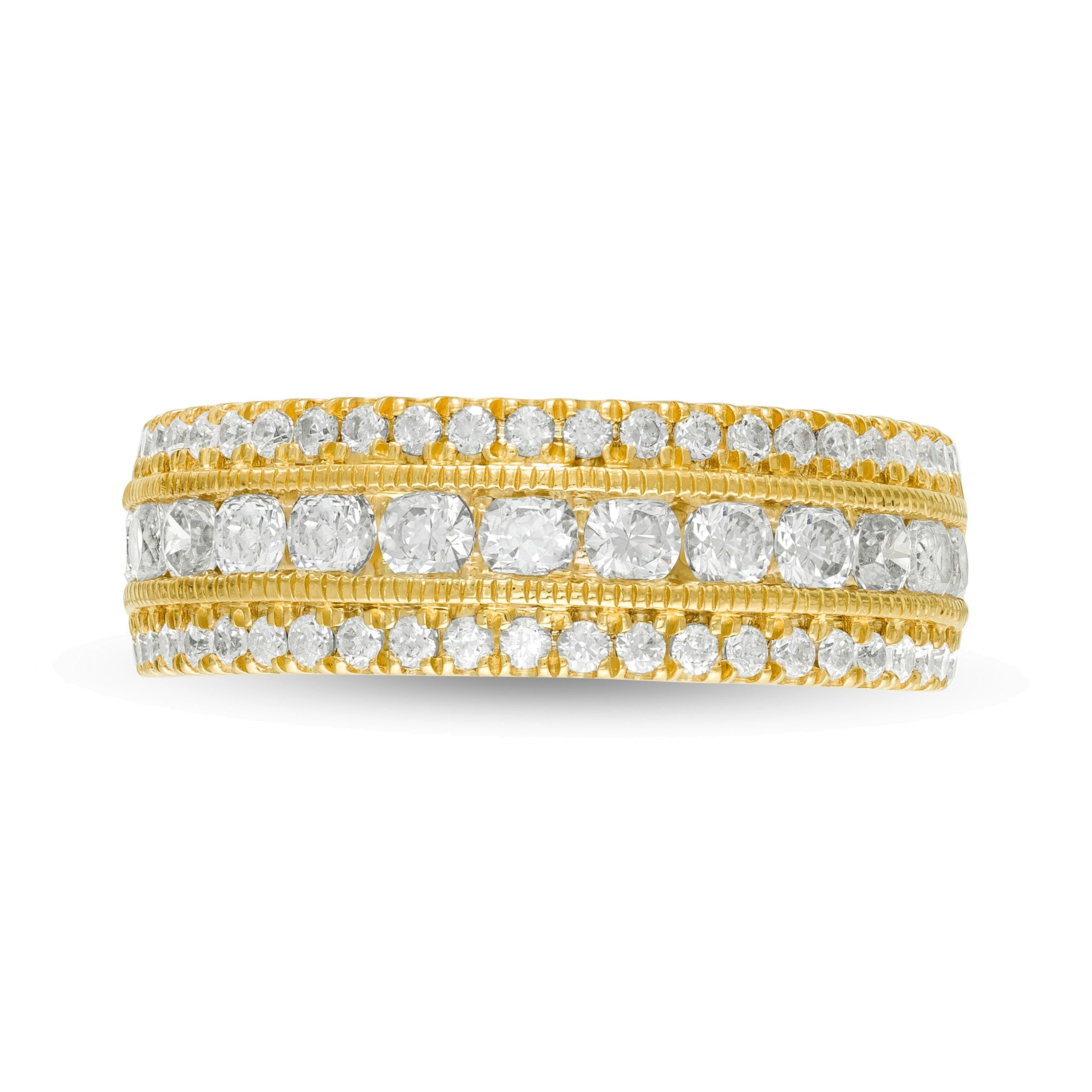 1.33 ct. Gesamtgewicht Diamant Memoire-Ring mehrreihig im Vintage-Stil in 10K Gelbgold