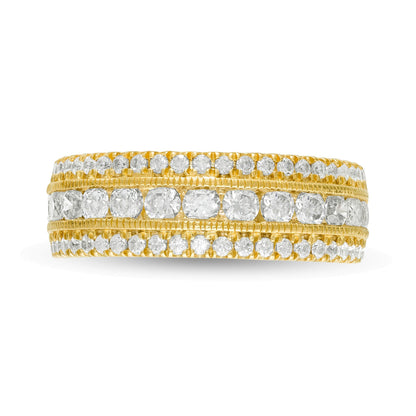 1.33 ct. Gesamtgewicht Diamant Memoire-Ring mehrreihig im Vintage-Stil in 10K Gelbgold