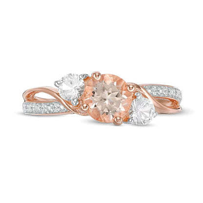 6.0mm Morganit, Labor-Saphir in Weiß und Diamant Dreistein Bypass Ring in 10K Roségold