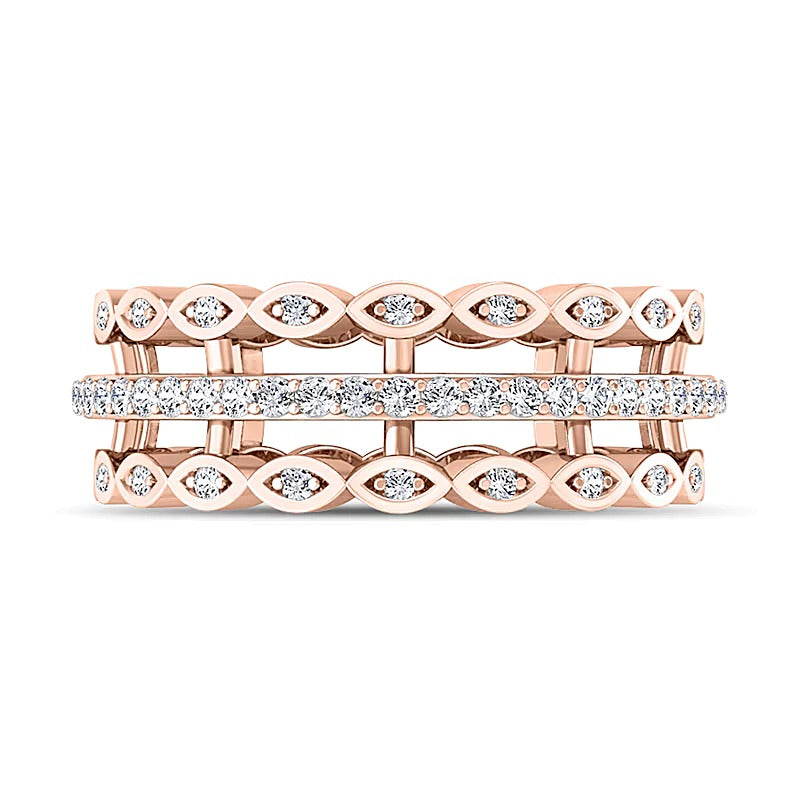 0.38 ct. Gesamtgewicht Diamant Ring dreireihig mit offener Schiene und Marquise in 10K Roségold