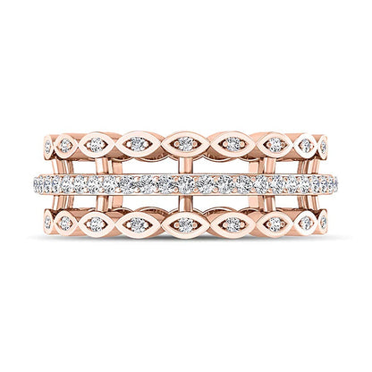0.38 ct. Gesamtgewicht Diamant Ring dreireihig mit offener Schiene und Marquise in 10K Roségold