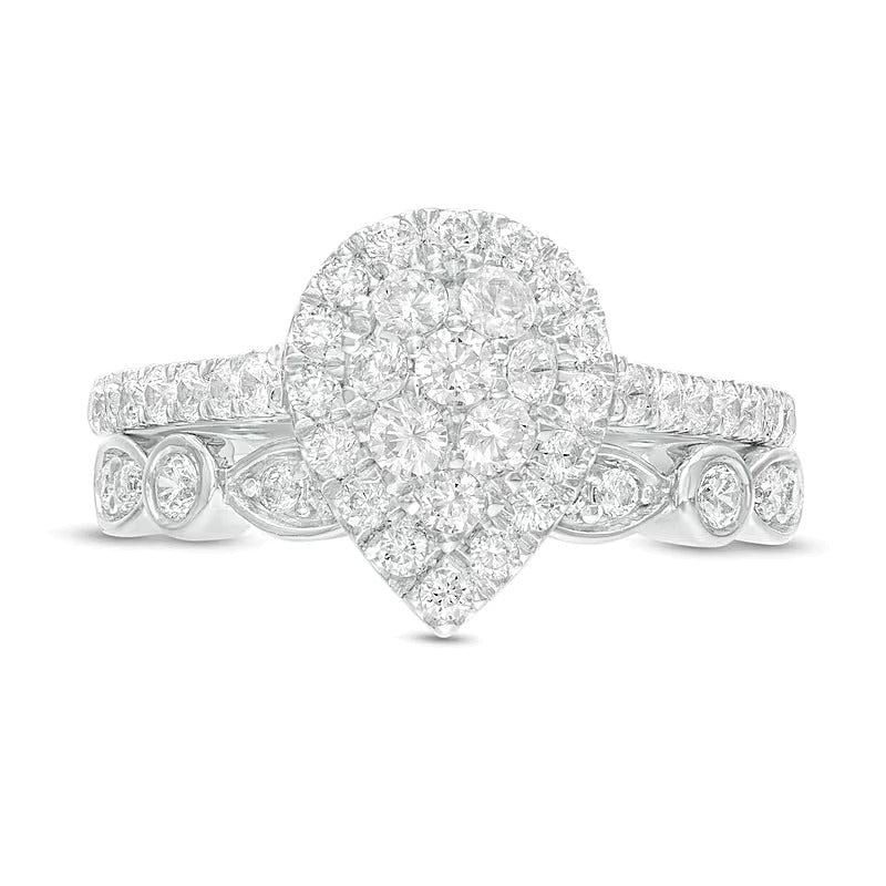 Braut-Set Komposit mit tropfenförmigen Diamanten im Art-déco-Stil 1.0 ct. Gesamtgewicht in 10K Weißgold