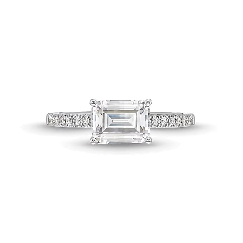 1.75 CT. Gesamtgewicht Solitär mit seitlichem Besatz mit Labordiamant im Smaragdschliff in 14K Weißgold (F/SI2)