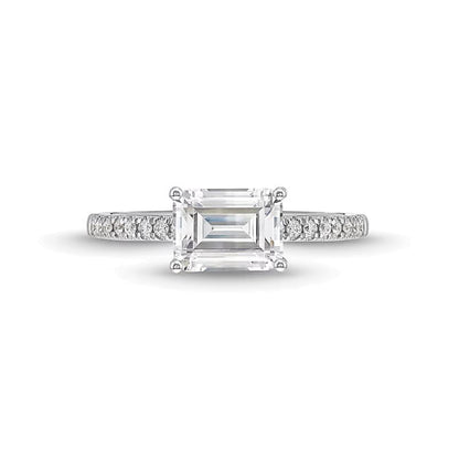 1.75 CT. Gesamtgewicht Solitär mit seitlichem Besatz mit Labordiamant im Smaragdschliff in 14K Weißgold (F/SI2)