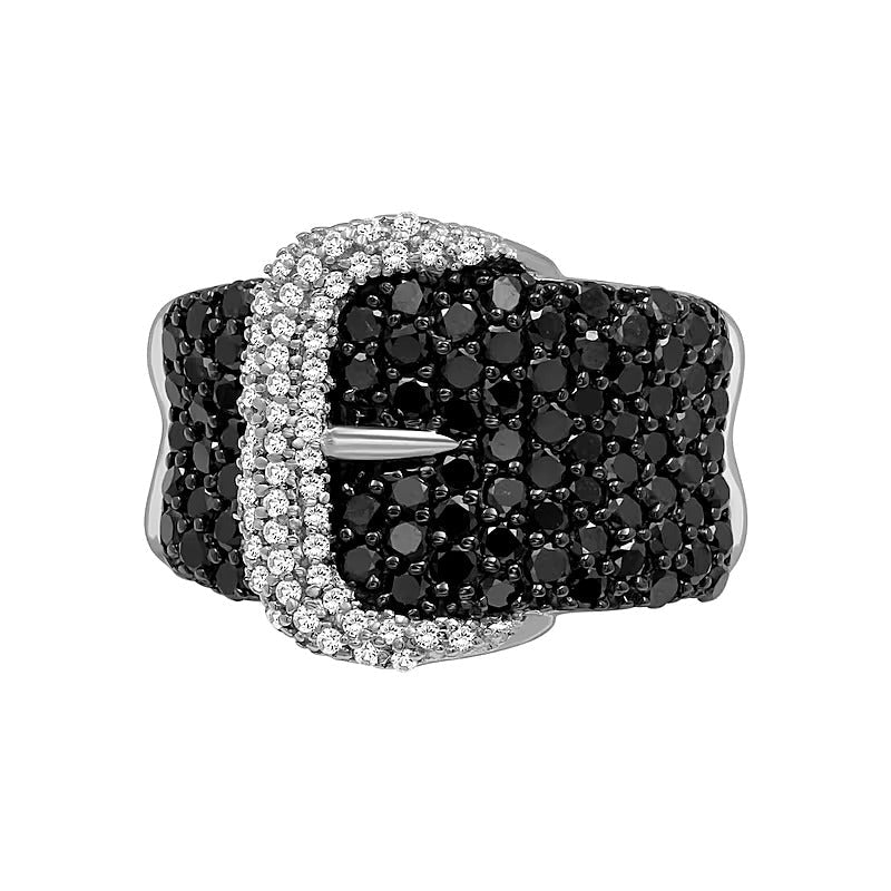 Fashion-Ring mit schwarzen und weißen Diamanten 1,88 ct. Gesamtgewicht in rhodiniertem Sterlingsilber