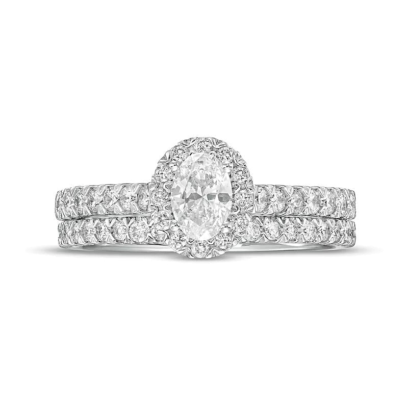 Braut-Set mit ovalem Diamant-Halo 1.0 CT. Gesamtgewicht in 10K Weißgold