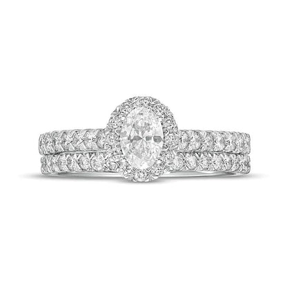 Braut-Set mit ovalem Diamant-Halo 1.0 CT. Gesamtgewicht in 10K Weißgold