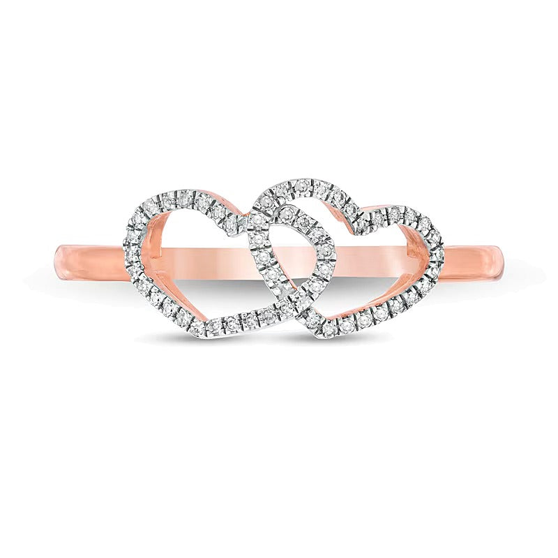 Diamant-Ring Doppelherz 0,1 ct. Gesamtgewicht in 10K Roségold