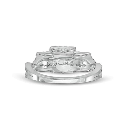 Dreistein-Verlobungsring mit Diamanten im Princess- und Rundschliff 1.5 ct. Gesamtgewicht in 14K Weißgold
