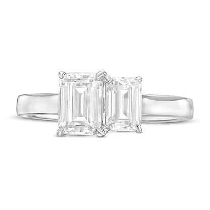 1,5 ct. Gesamtgewicht Diamant-Verlobungsring Toi et Moi im Smaragdschliff in 14K Weißgold