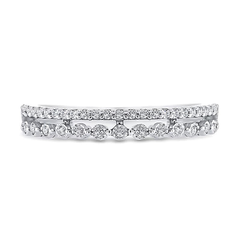 0.17 ct. Gesamtgewicht Diamant Fashion-Ring mit doppelter Reihe in 10K Weißgold