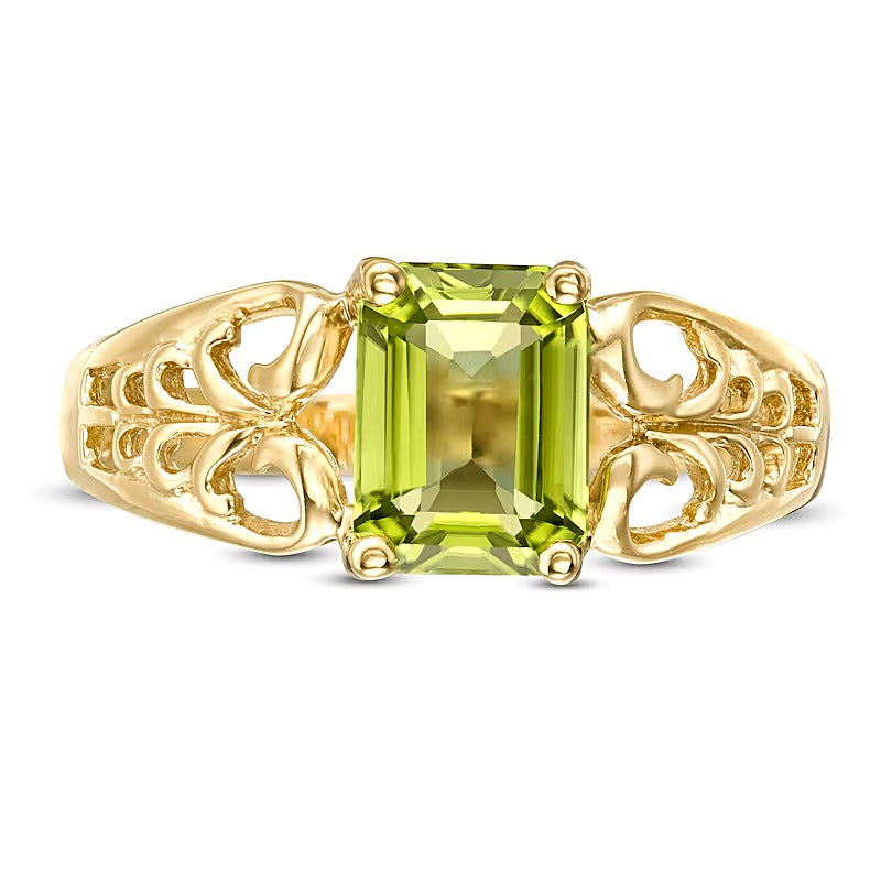 Solitär-Ring mit Peridot im Smaragdschliff in 10K Gelbgold