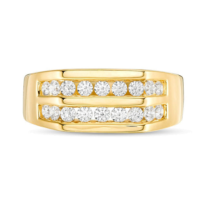 0.5 ct. Gesamtgewicht Diamant Ehering mit Komfortschliff, zweireihig, in 14K Gelbgold