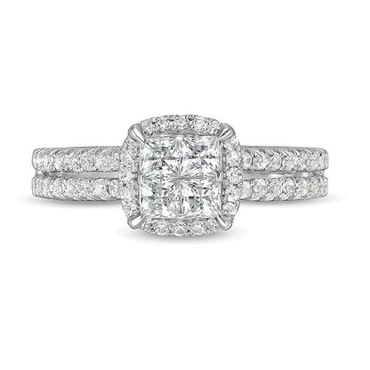 1.0 ct. Gesamtgewicht Verlobungsring im Vintage-Stil mit Diamanten im Princess- und Rundschliff in 14K Weißgold