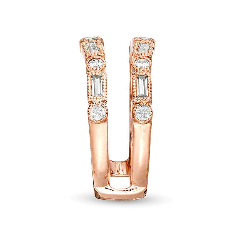 0.5 ct. Gesamtgewicht Ring mit Baguette- und rundem Diamant im Art-déco-Vintage-Stil in 10K Roségold