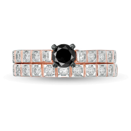 1.0 ct. Gesamtgewicht behandelter schwarzer und weißer Diamant Brautset in 10K Roségold