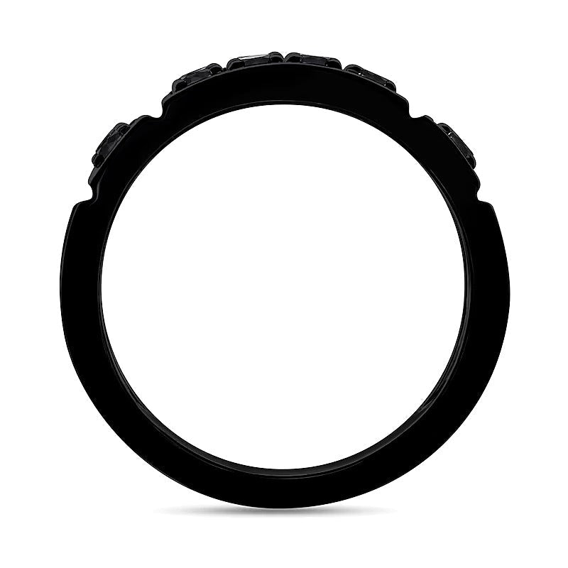 1.0 CT. Gesamtgewicht schwarzer Diamant Fashion-Ring zweireihig in oxidiertem schwarzem Sterlingsilber