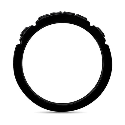 1.0 CT. Gesamtgewicht schwarzer Diamant Fashion-Ring zweireihig in oxidiertem schwarzem Sterlingsilber