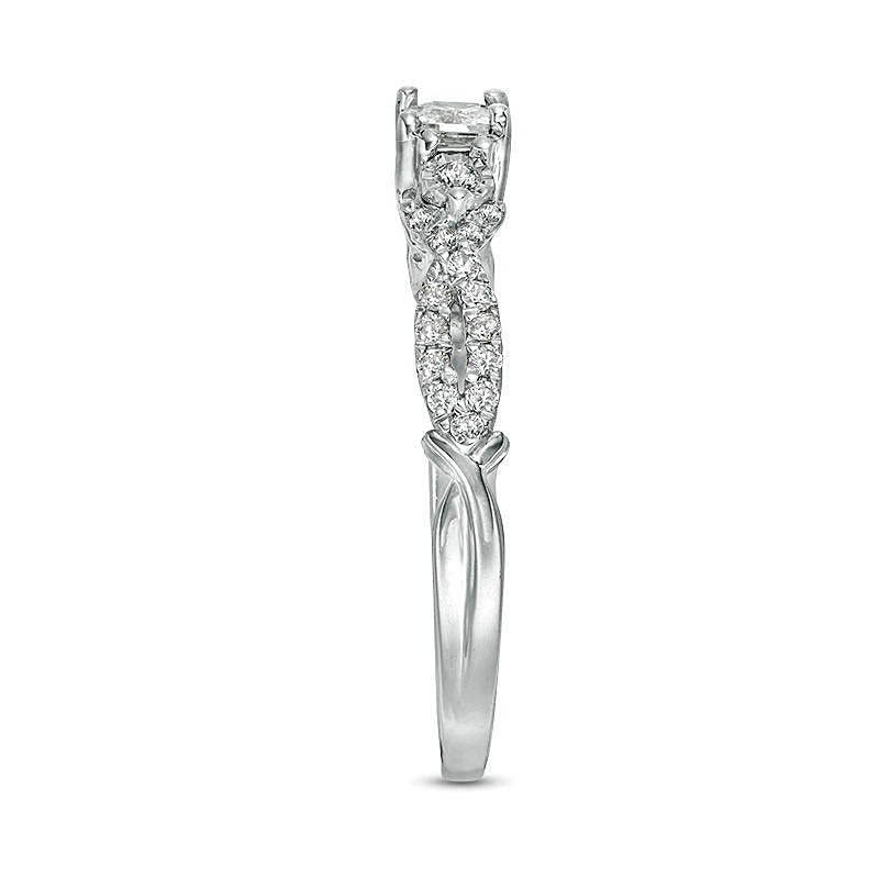 0.38 CT. Gesamtgewicht Diamant-Verlobungsring im Princess-Schliff Dreistein mit Crossover-Schiene in 10K Weißgold