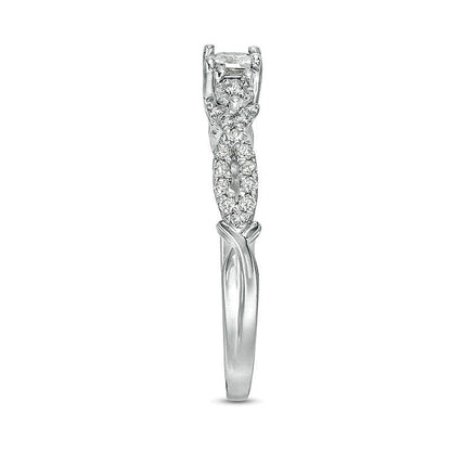 0.38 CT. Gesamtgewicht Diamant-Verlobungsring im Princess-Schliff Dreistein mit Crossover-Schiene in 10K Weißgold