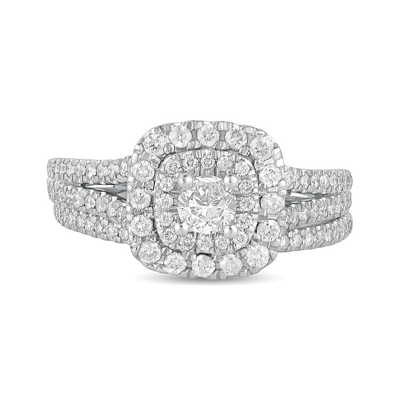 1.0 ct. Gesamtgewicht Diamant Brautset mit doppeltem Kissenschliff-Rahmen mehrreihig in 10K Weißgold