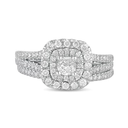 1.0 ct. Gesamtgewicht Diamant Brautset mit doppeltem Kissenschliff-Rahmen mehrreihig in 10K Weißgold